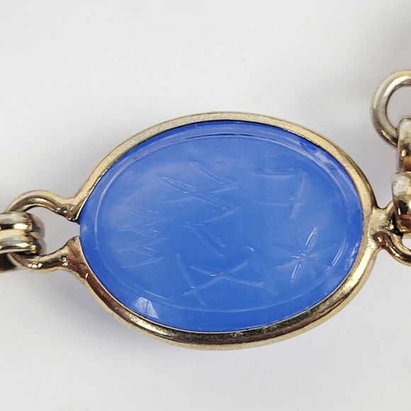 Vtg Egyptian Revival Silver Tone Glass Cabochon Scarabs Bracelet w/Safety Chain - Picture 11 of 15